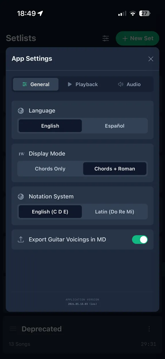 SongForm — song settings